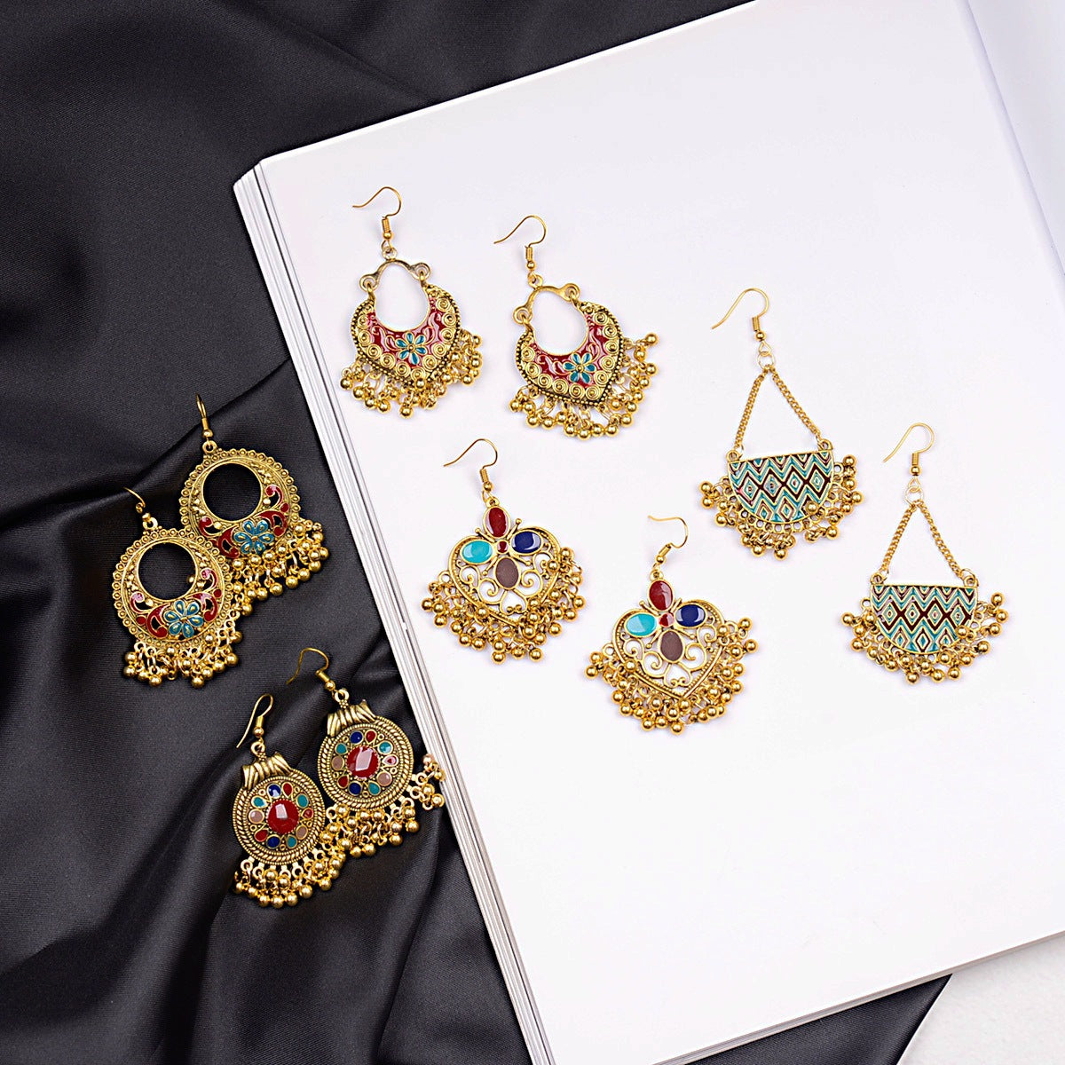 Gold Drop Oil Bohemian Ethnic Style Tassel Bead Earrings - FASHIONKULTUR