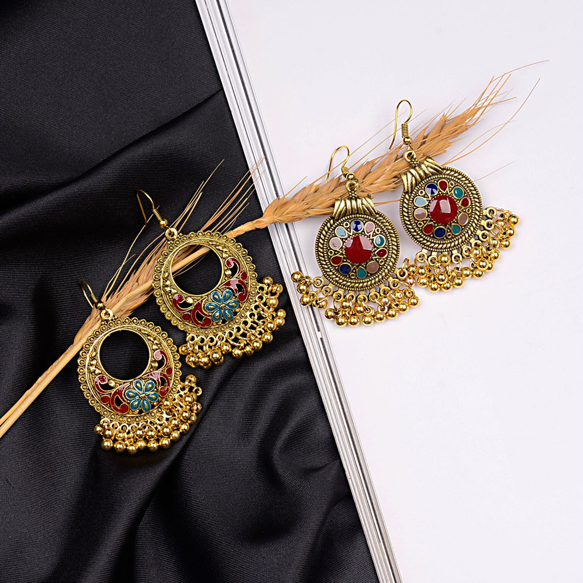 Gold Drop Oil Bohemian Ethnic Style Tassel Bead Earrings - FASHIONKULTUR