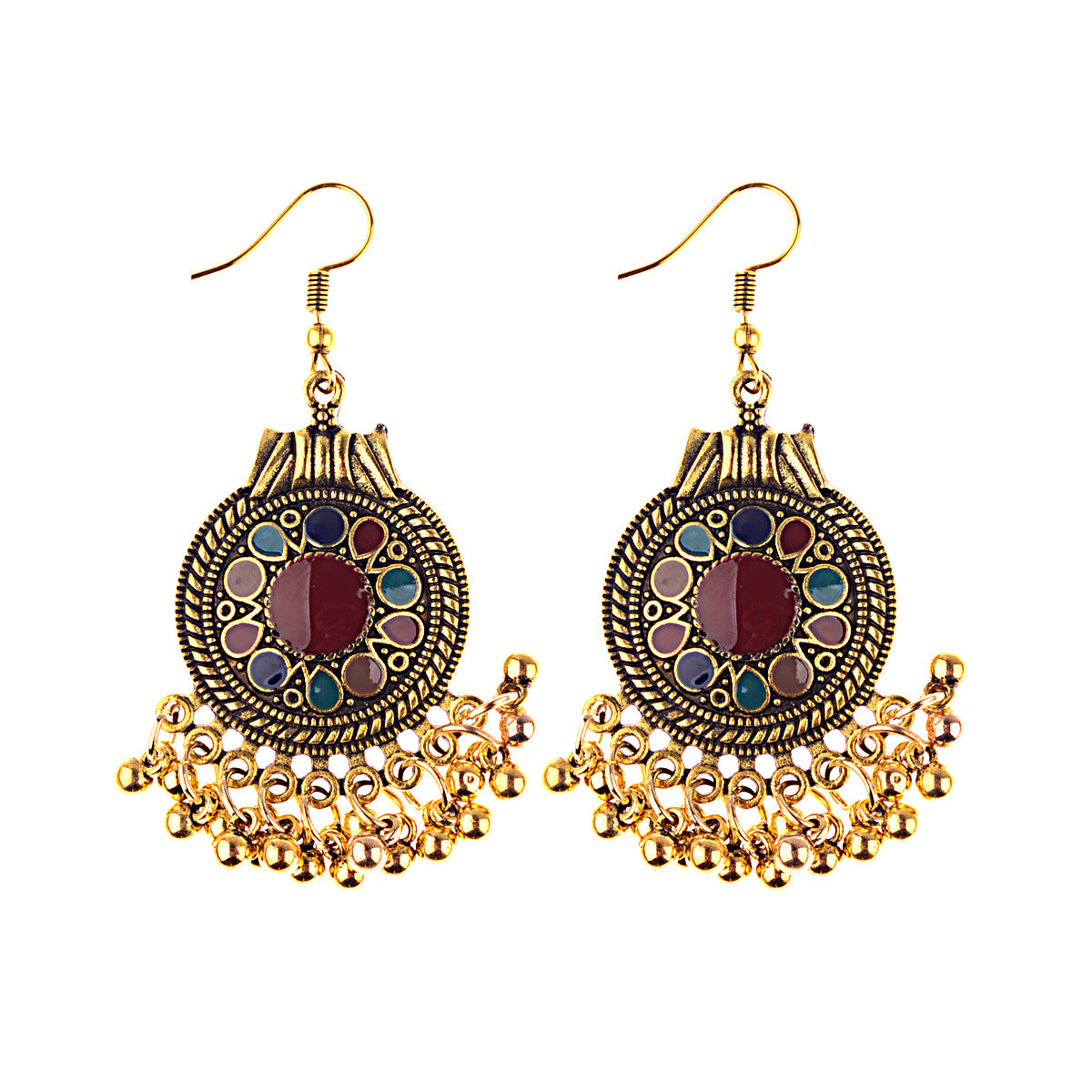 Gold Drop Oil Bohemian Ethnic Style Tassel Bead Earrings - FASHIONKULTUR