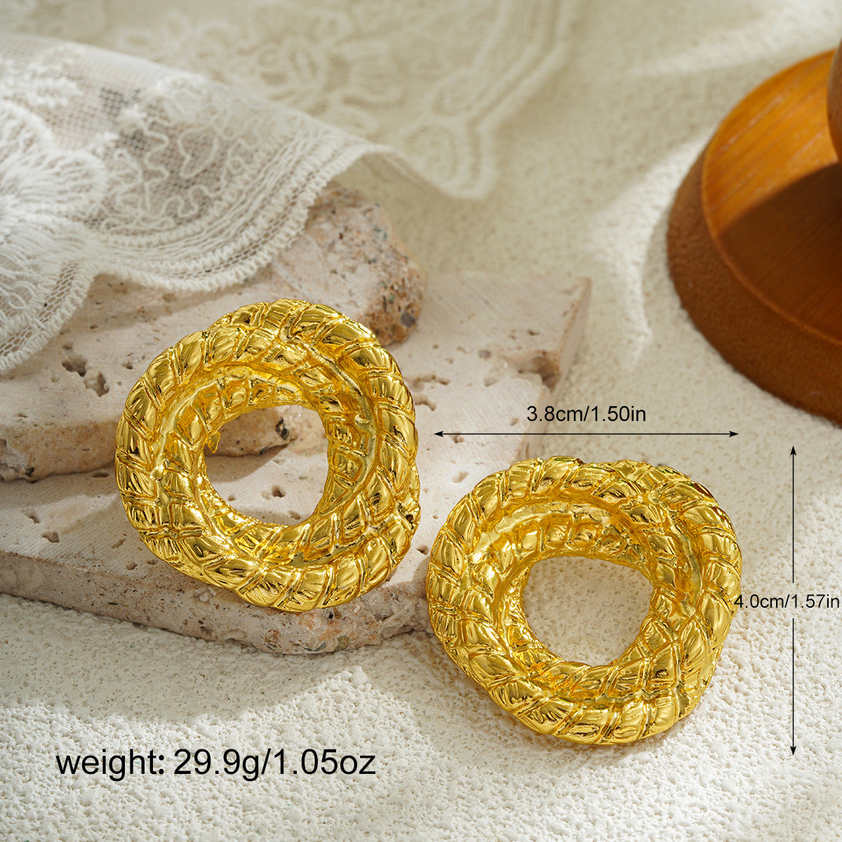 18K Gold Retro High Profile Large Earrings Bends And Hitches - FASHIONKULTUR