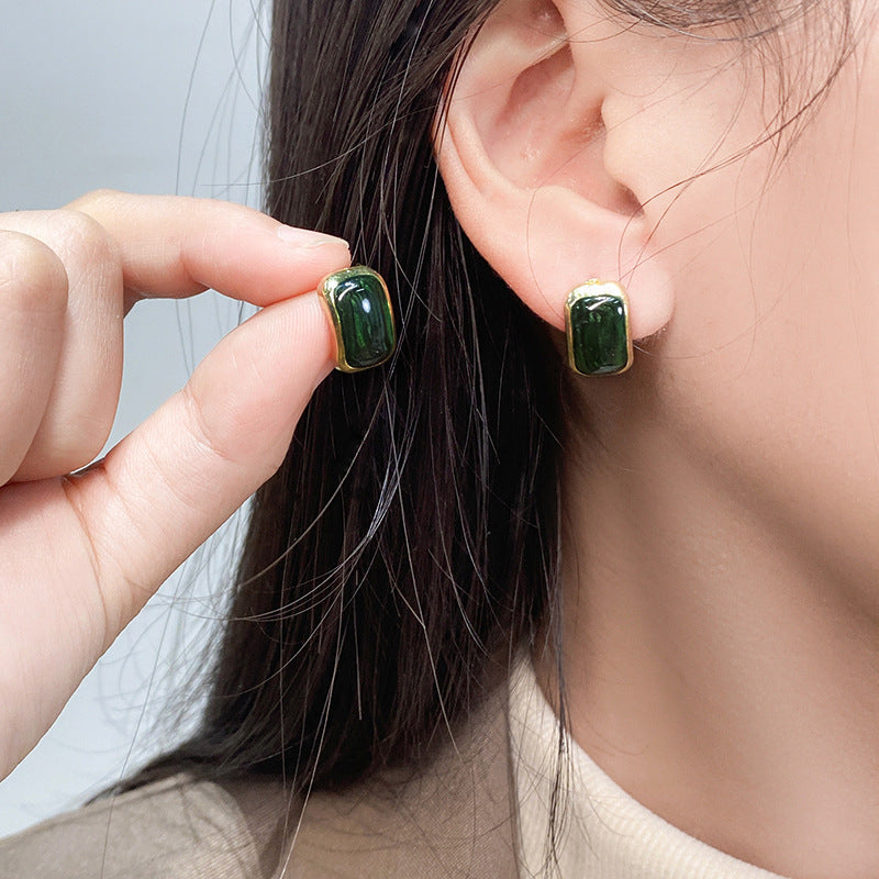 Hong Kong Style Green Dripping Stud Earrings Sterling Silver Needle Special-interest Design - FASHIONKULTUR