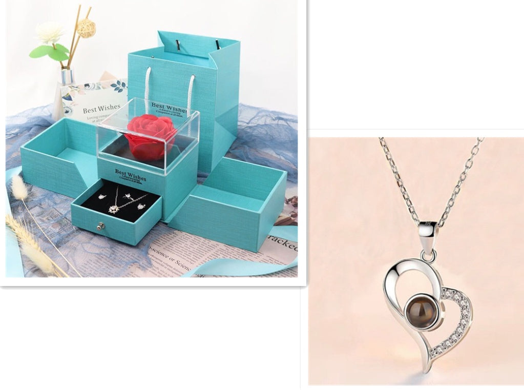 Hot Valentine's Day Gifts Metal Rose Jewelry Gift Box Necklace For Wedding Girlfriend Necklace Gifts - FASHIONKULTUR