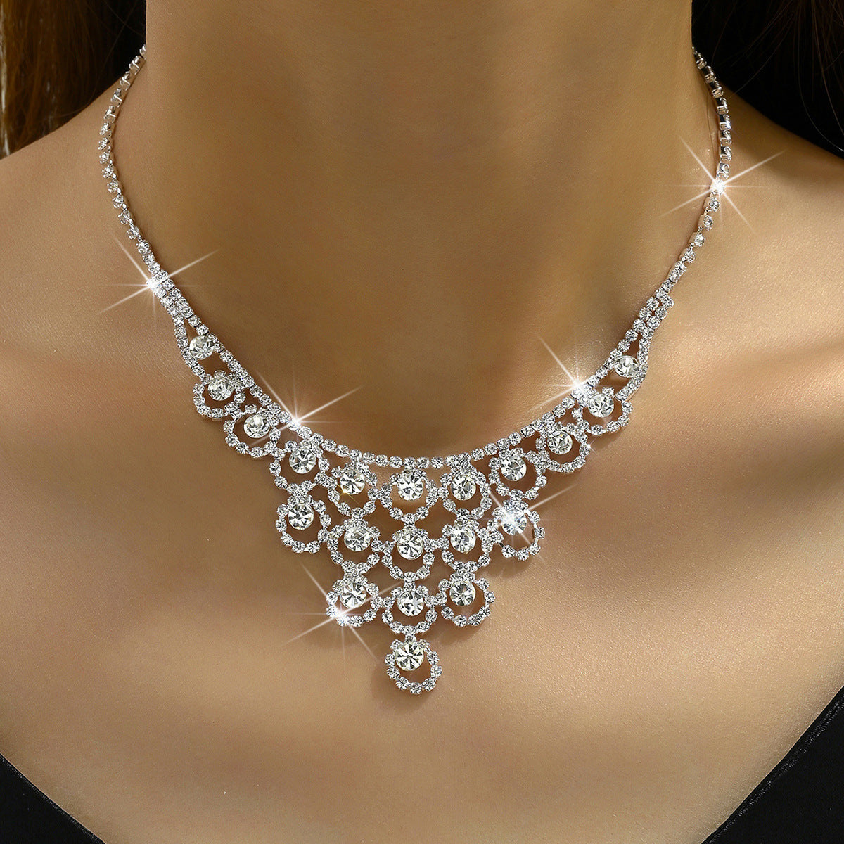 Rhinestone Necklace And Earrings Suite Women's Simple - FASHIONKULTUR
