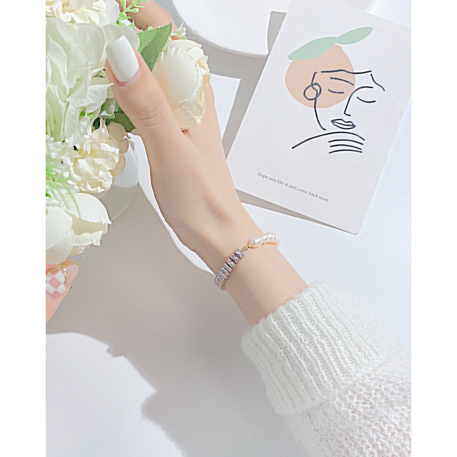 Stainless Steel Bracelet With Natural Freshwater Pearl And Chain Set Zircon - FASHIONKULTUR