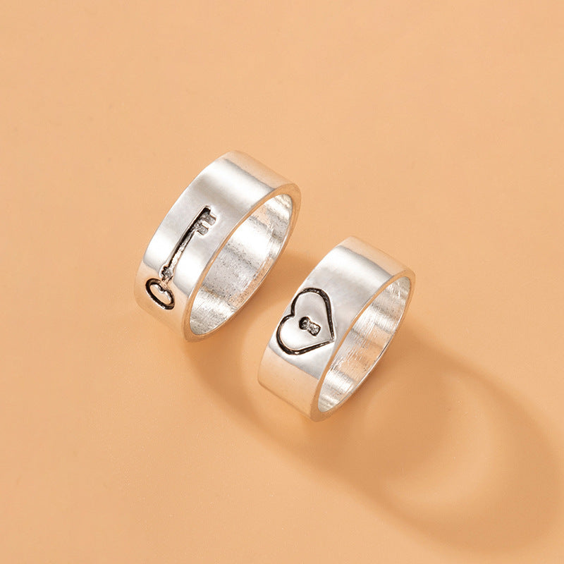 Cartoon Love Pair Ring Set With Geometric Letters - FASHIONKULTUR
