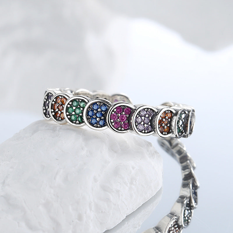 925 Sterling Silver Color Diamond Index Finger Ring Women's Retro Scale Design - FASHIONKULTUR
