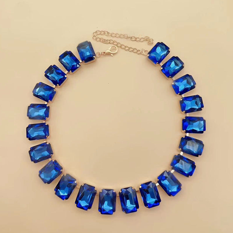 Rectangular Square Mixed Color Rhinestone Necklace European And American Fashion - FASHIONKULTUR