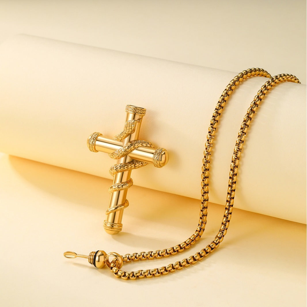 18k Gold Detachable Cross Snake Necklace Fashion Personality Clavicle Chain Necklace For Valentine's Day Loved Memorial Jewelry - FASHIONKULTUR