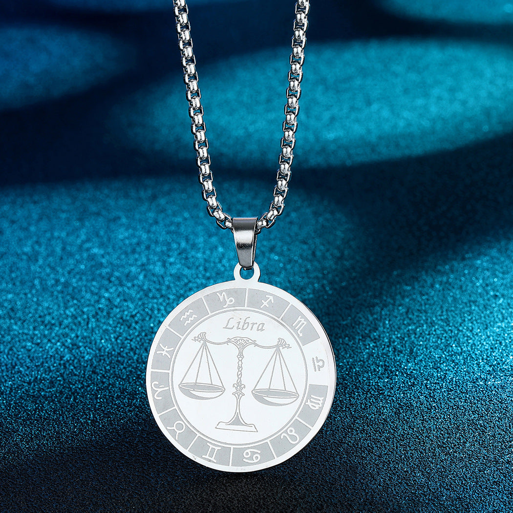 Stainless Steel Constellation Pendant Necklace Gold Medal Necklace - FASHIONKULTUR