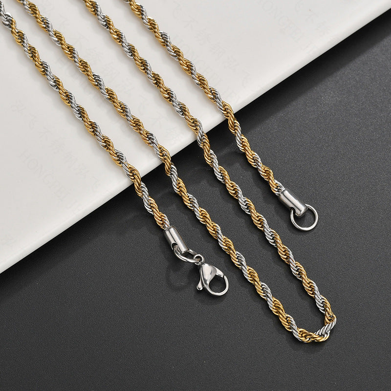 Stainless Steel Hip Hop Vacuum Plating Twisted Rope Twist Necklace - FASHIONKULTUR