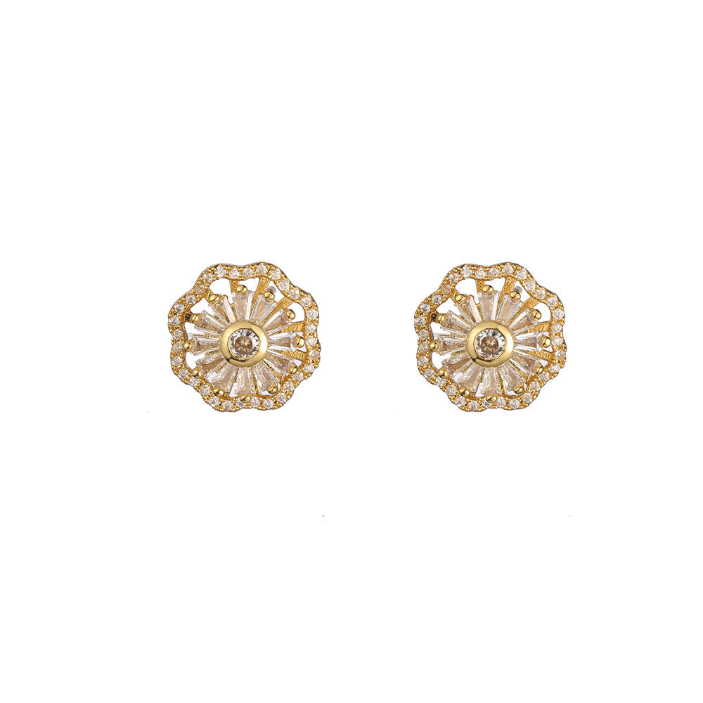 Niche Ins Zircon Flower Rotating Earrings Necklace - FASHIONKULTUR