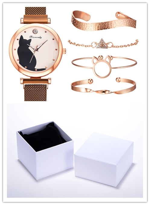 Women's cat watch bracelet set - FASHIONKULTUR