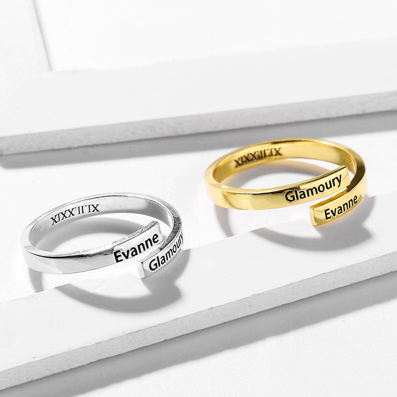 925 Sterling Silver Couple DIY Ring Name Letter Pattern Ornaments - FASHIONKULTUR