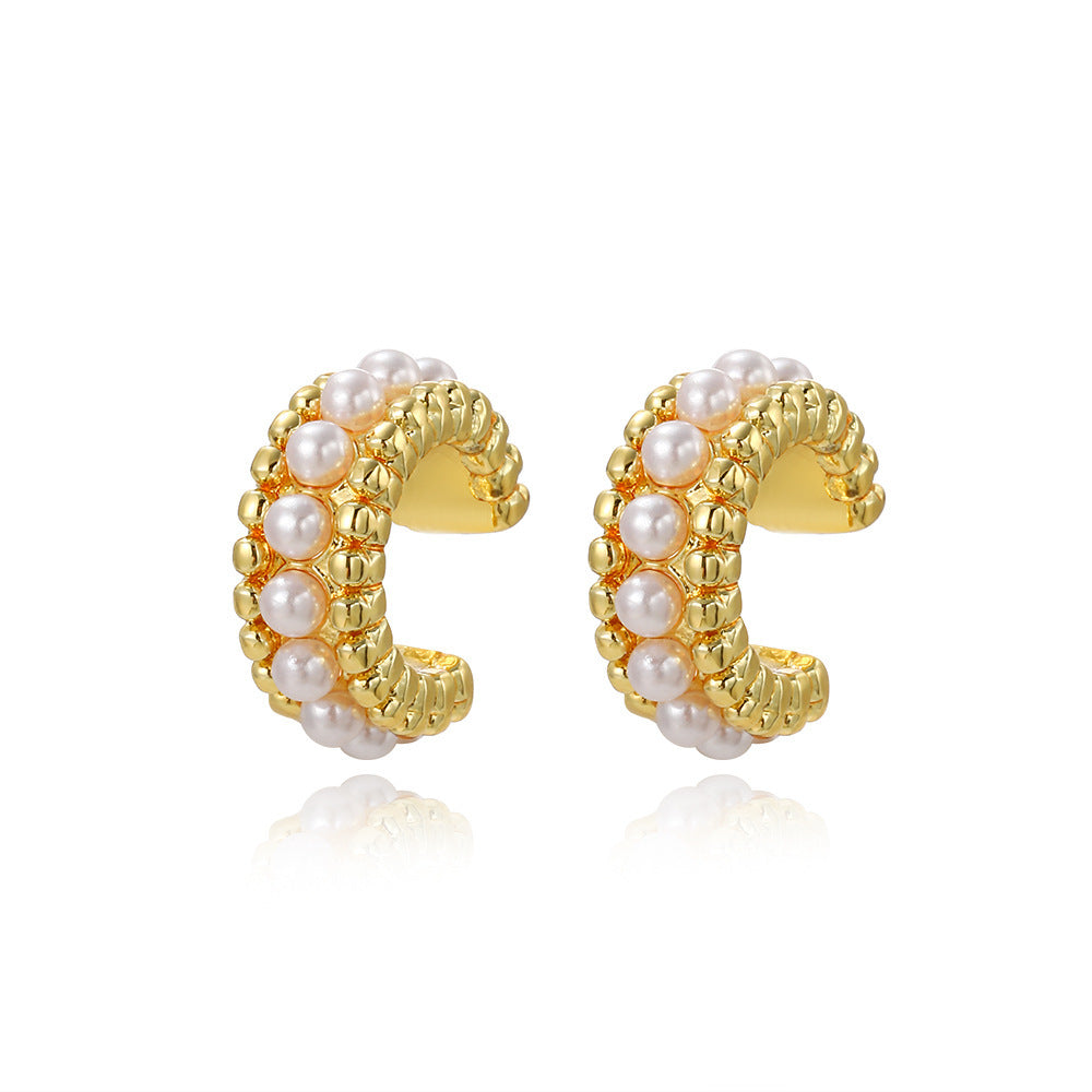 Copper Plating 18K Faux Pearl Ear Clips Fashion Trend Retro - FASHIONKULTUR