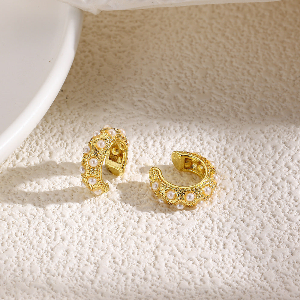 Copper Plating 18K Faux Pearl Ear Clips Fashion Trend Retro - FASHIONKULTUR