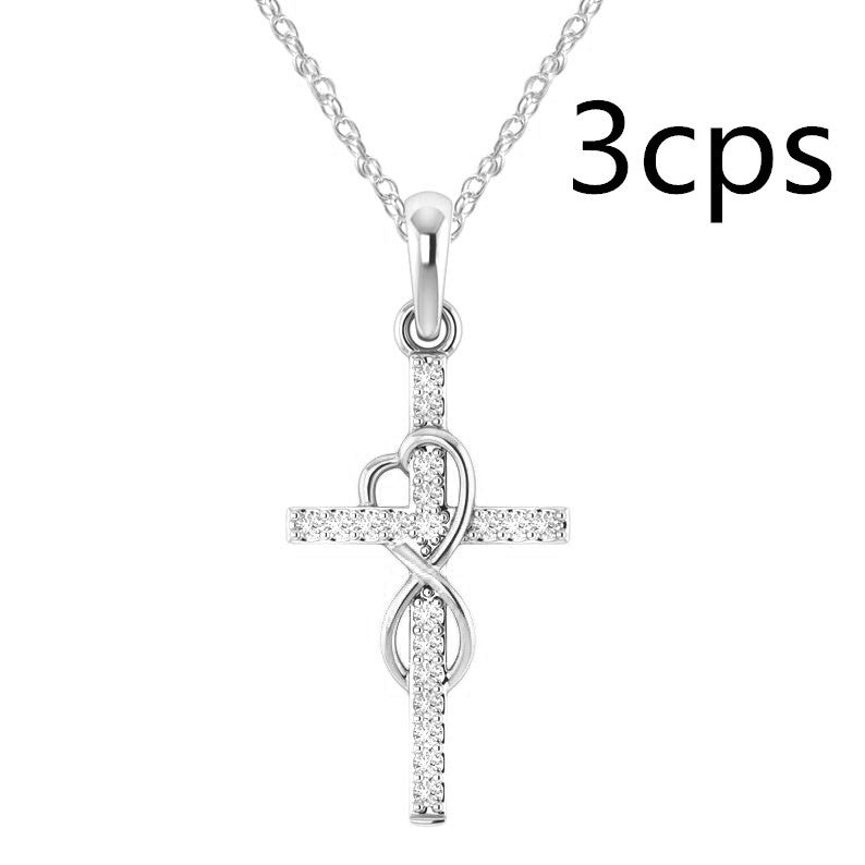 Alloy Pendant With Diamond And Eight-character Cross Necklace - FASHIONKULTUR