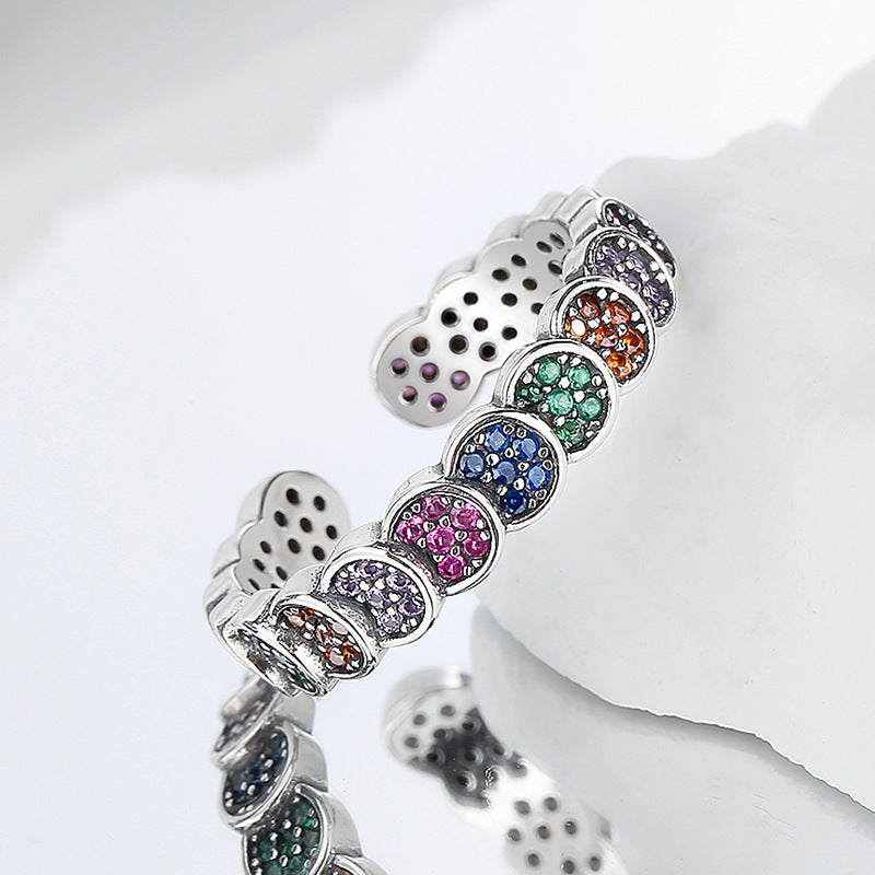 925 Sterling Silver Color Diamond Index Finger Ring Women's Retro Scale Design - FASHIONKULTUR