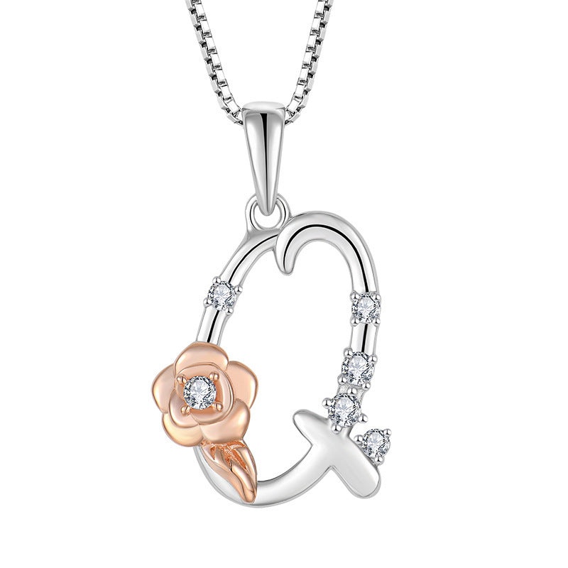 925 Sterling Silver Necklace Jewellery Female Collarbone Chain Hundred With English 26 Letters Zircon Pendant - FASHIONKULTUR