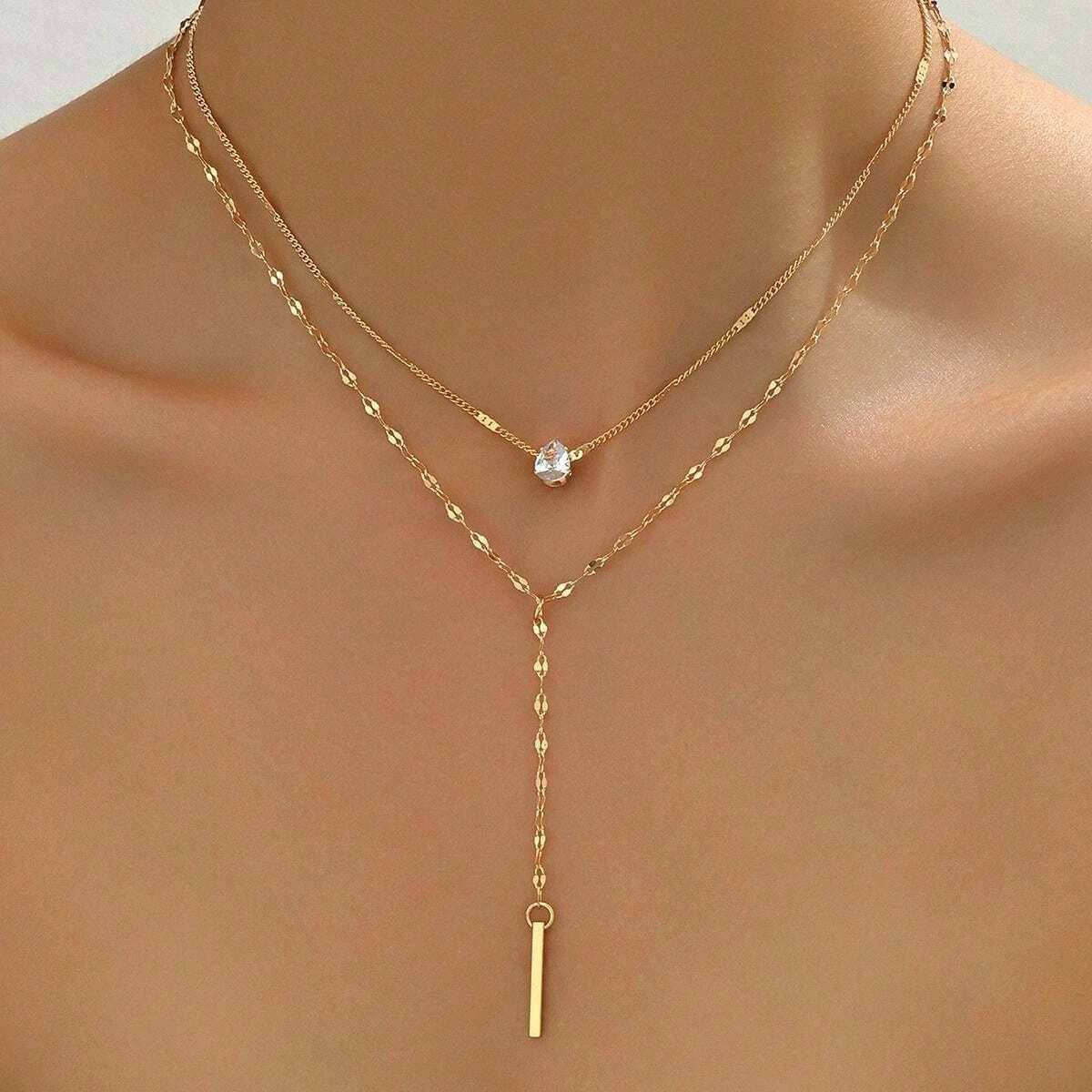 Y-shaped Tassel Rhinestone Necklace Niche Multi-layer - FASHIONKULTUR