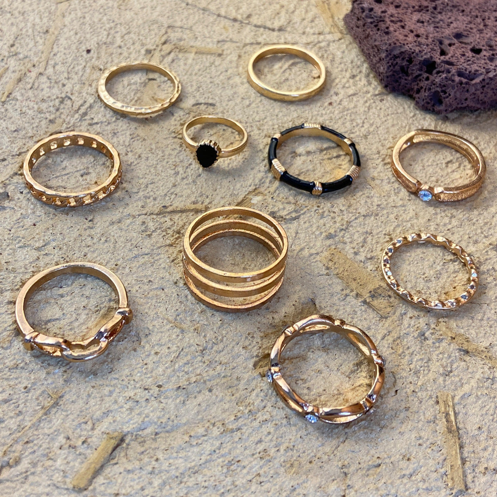Vintage Hollow Black Joint Ring Set - FASHIONKULTUR
