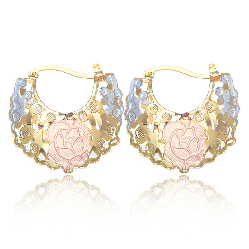 Hollow Rosette Earrings With Gold Contrast Hoops - FASHIONKULTUR