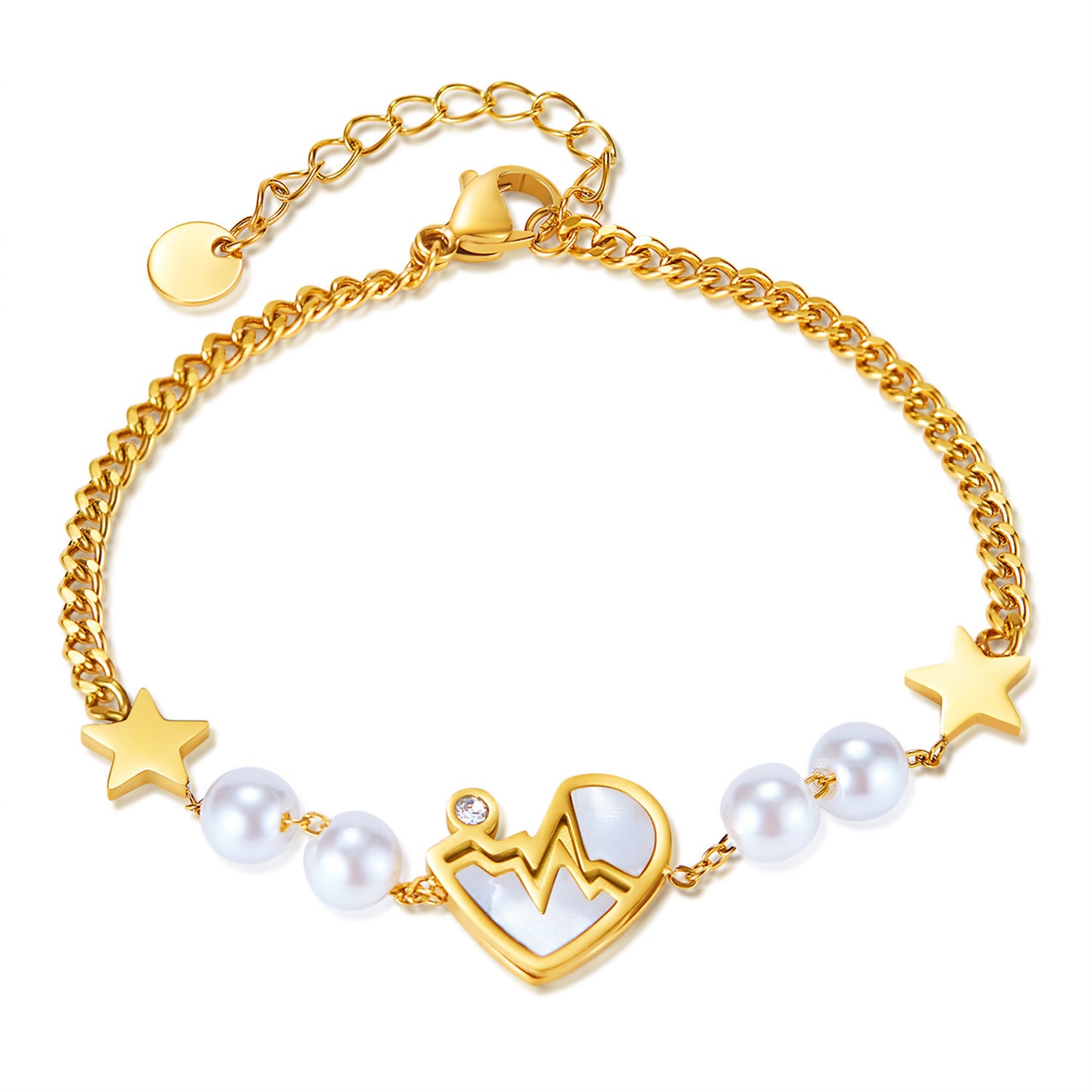Fashion Simple Five-pointed Star Stainless Steel Heartbeat Pearl Bracelet - FASHIONKULTUR