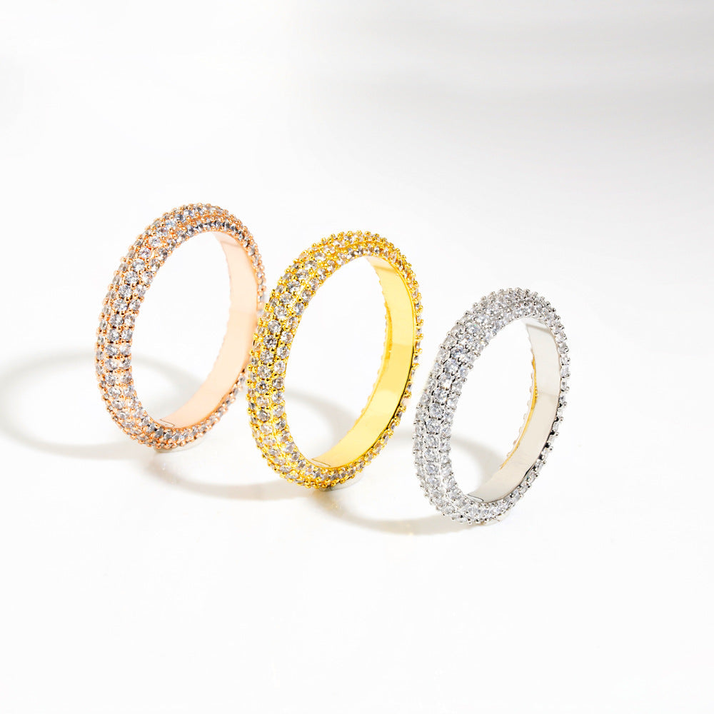 Ins Style Silver Jewelry Full Diamond Single Row Ring Women - FASHIONKULTUR