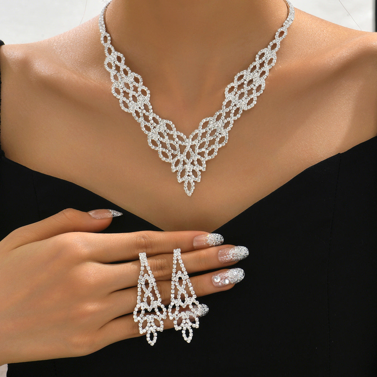 Silver Crystal Stone Gold And Silver Color Necklace Suit - FASHIONKULTUR