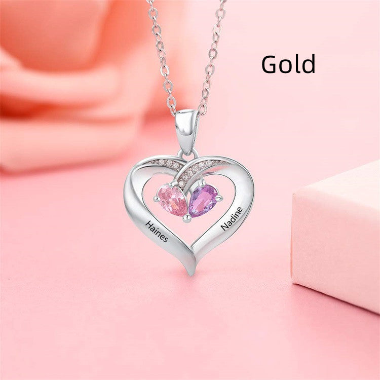 Gemstone necklace female heart-shaped couple custom lettering pendant gift - FASHIONKULTUR