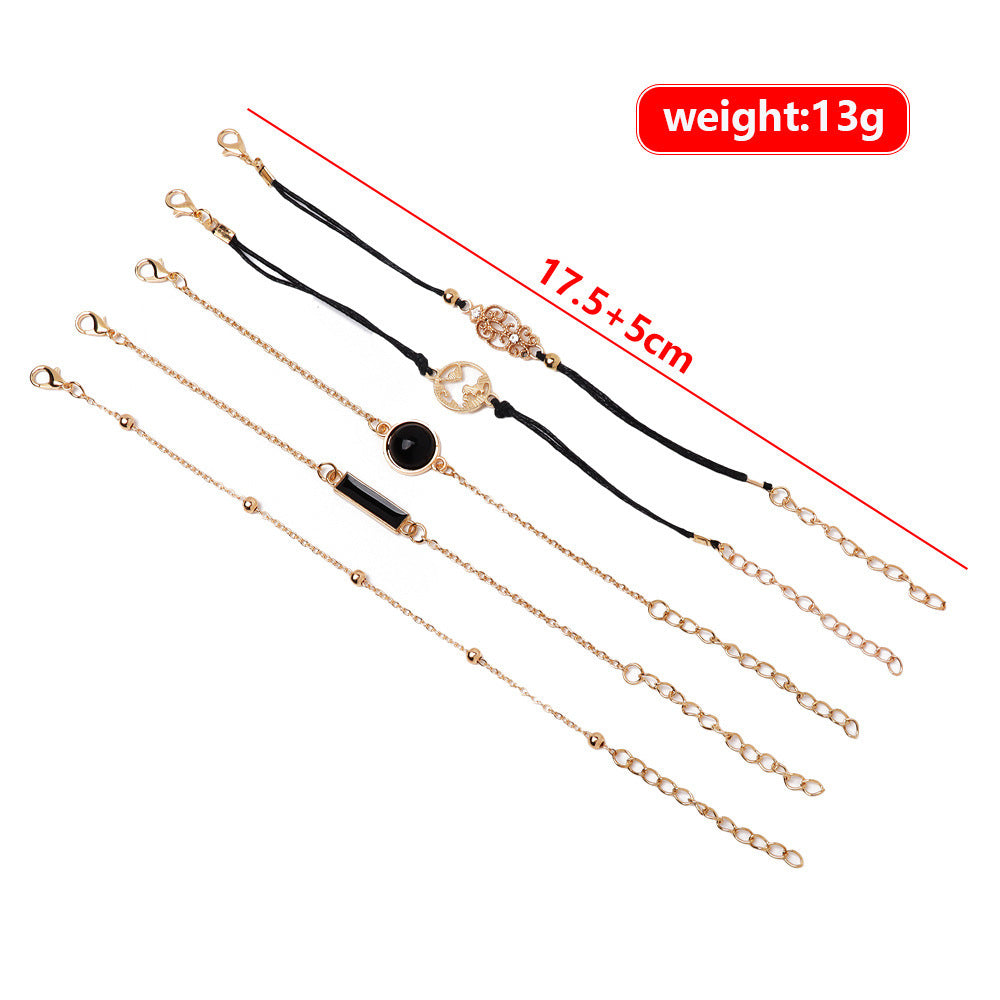 Drip Oil Rectangular Diamond Set Map Bracelet Five Piece Set - FASHIONKULTUR