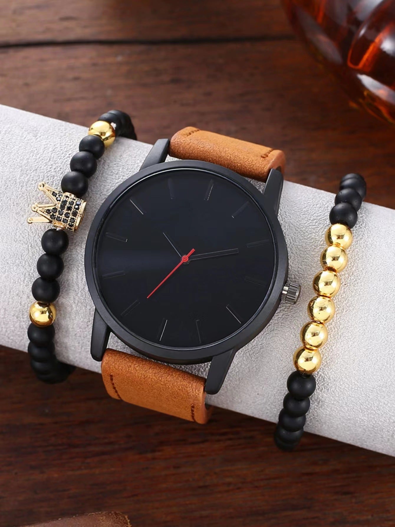 Large Dial Men's Casual Simple Scale Frosted Belt Quartz Watch Crown Bracelet - FASHIONKULTUR