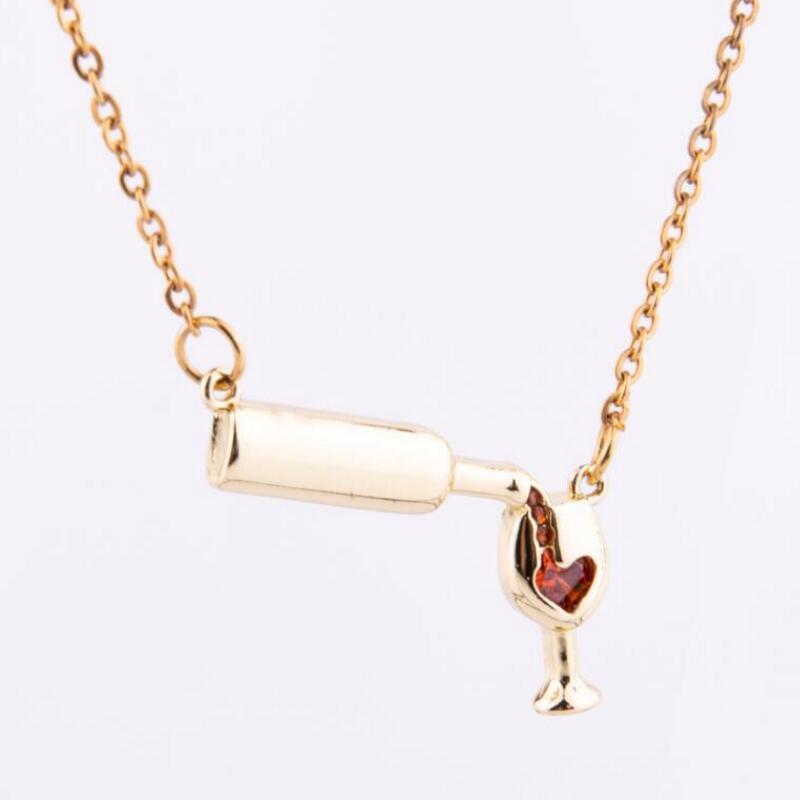 Wine Bottle Cup Pendant Necklace For Women Girls Wine Glass Necklace Love Cheers Chain Necklace Red Enamel Heart Necklace Christmas Birthday Jewelry Gifts For Wine Lovers - FASHIONKULTUR