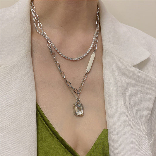 Vintage Silver Rhinestone Titanium Steel Necklace Girly Silver - FASHIONKULTUR