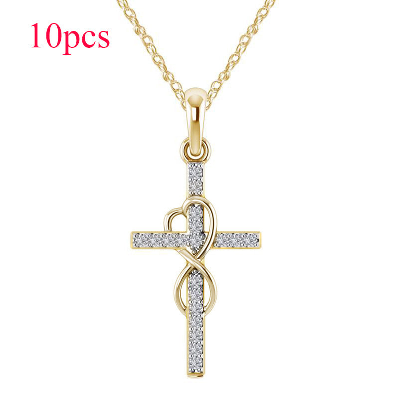 Alloy Pendant With Diamond And Eight-character Cross Necklace - FASHIONKULTUR