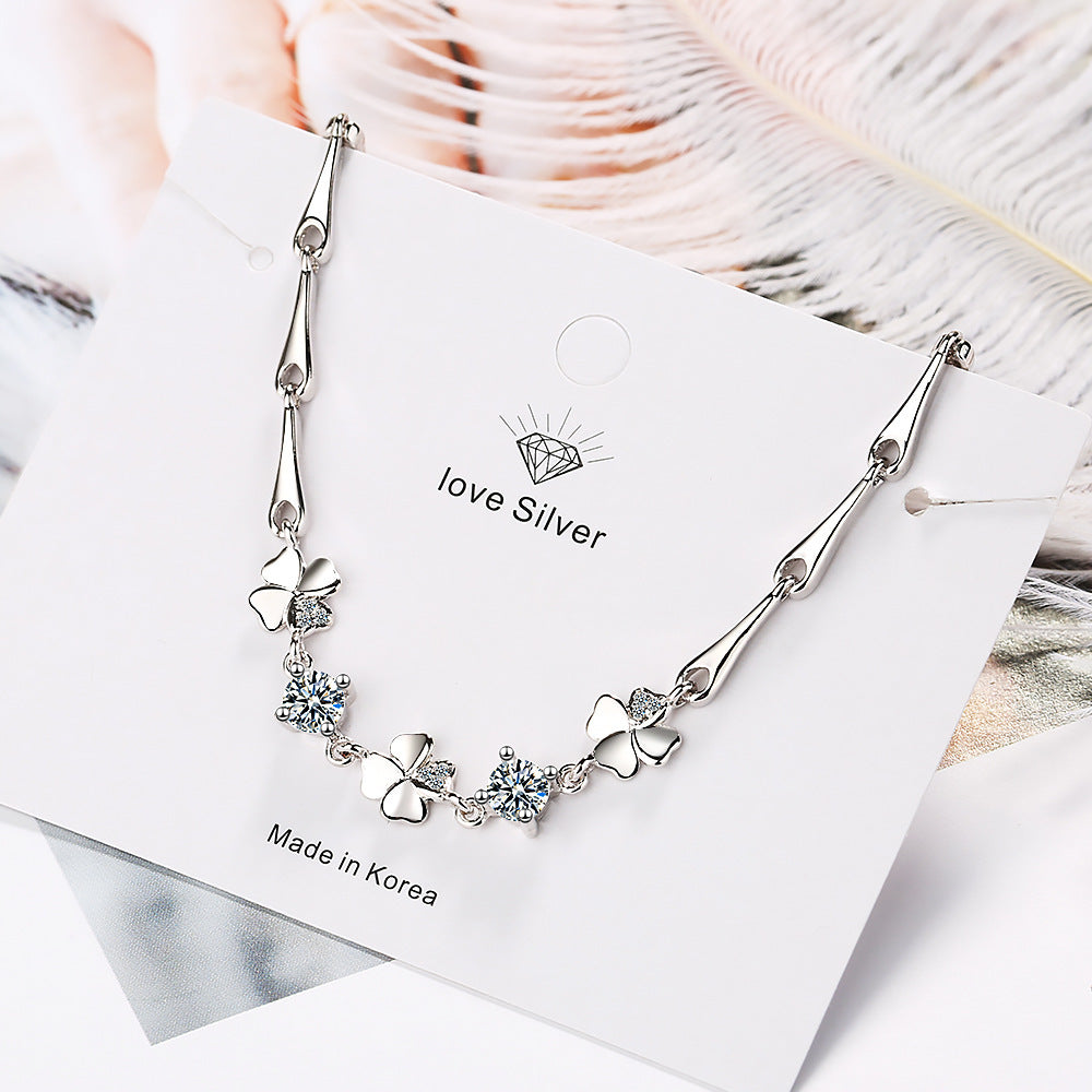 Flower Rhinestone-embedded Bracelet Simple Four-leaf Clover Hand Jewelry - FASHIONKULTUR