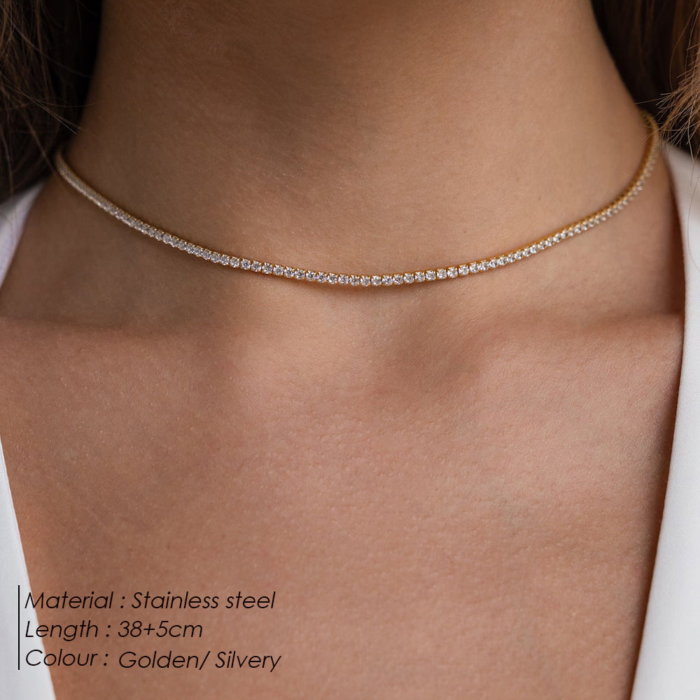 Round Zirconia Tennis Clavicle Necklace - FASHIONKULTUR