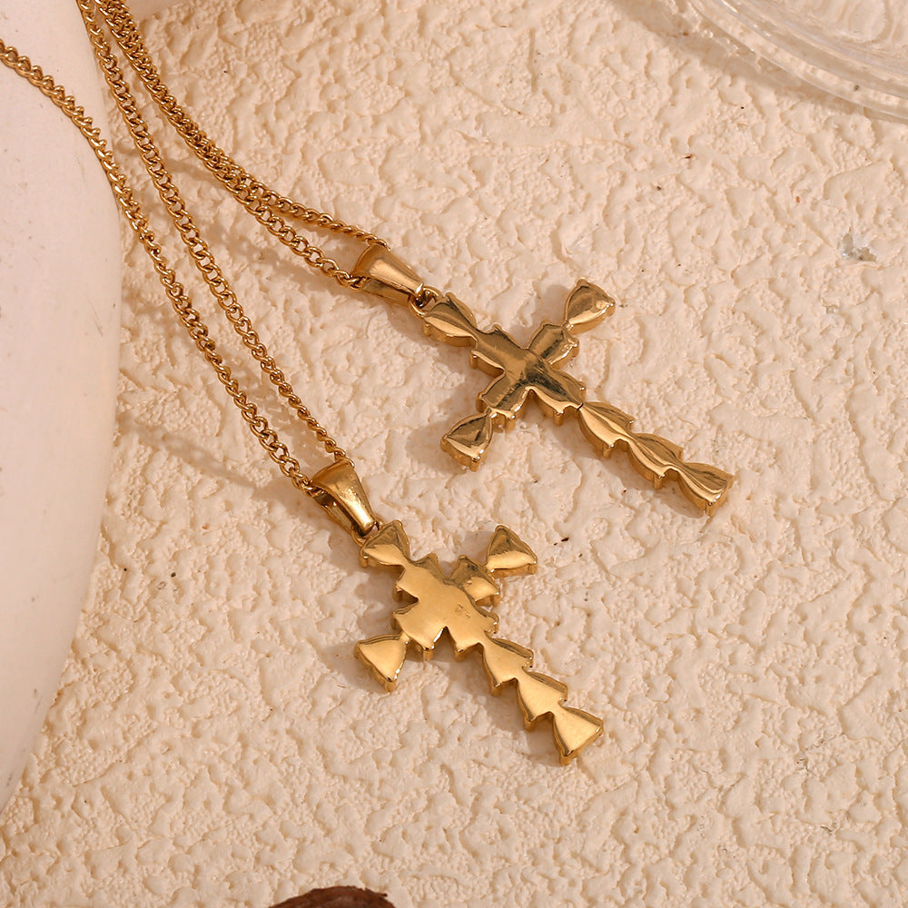 Stainless Steel 18K Gold Plated Water Drop Heart-shaped Cross Pendant Necklace - FASHIONKULTUR