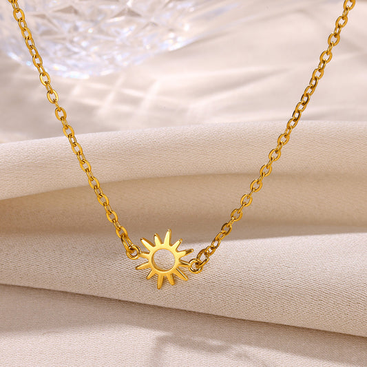 Fashion Popular Sun Hollow Pendant 18K Gold Stainless Steel Suit Personality Jewelry Accessories - FASHIONKULTUR