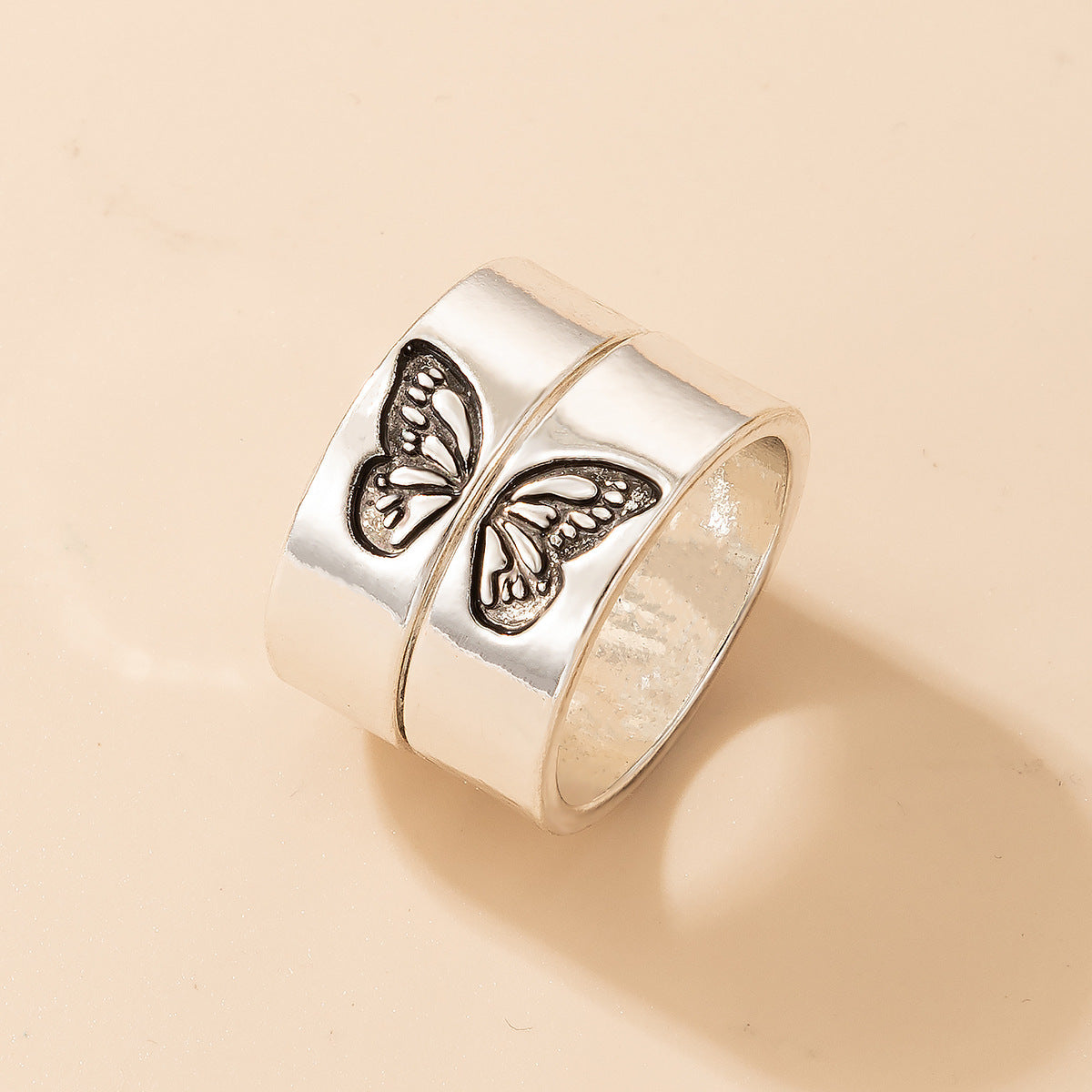 Cartoon Love Pair Ring Set With Geometric Letters - FASHIONKULTUR