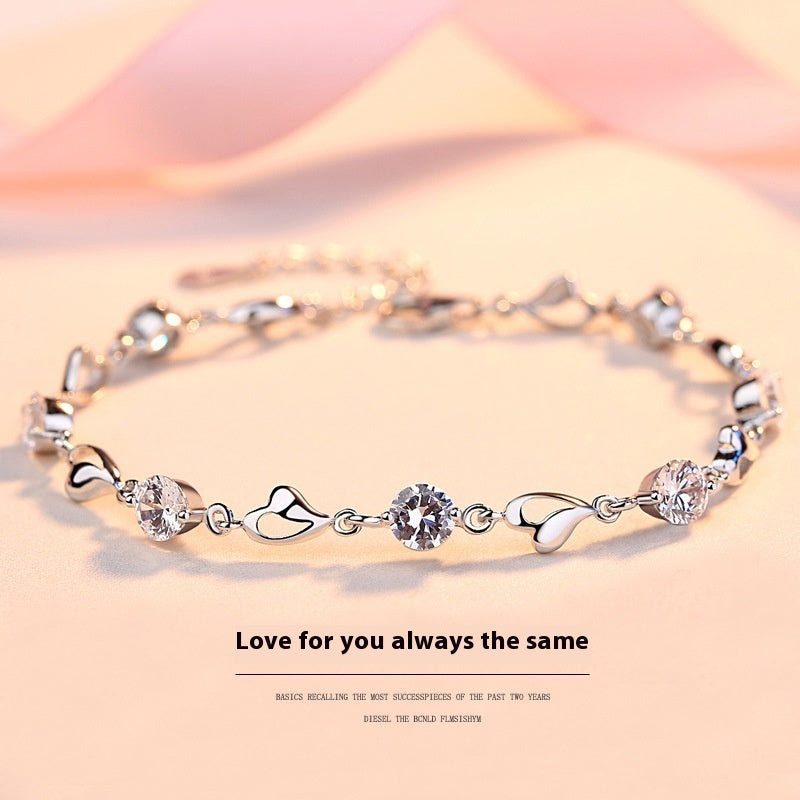 S999 Pure Silver Love Heart Simple Personality Mori Style Student Couples Bracelet - FASHIONKULTUR