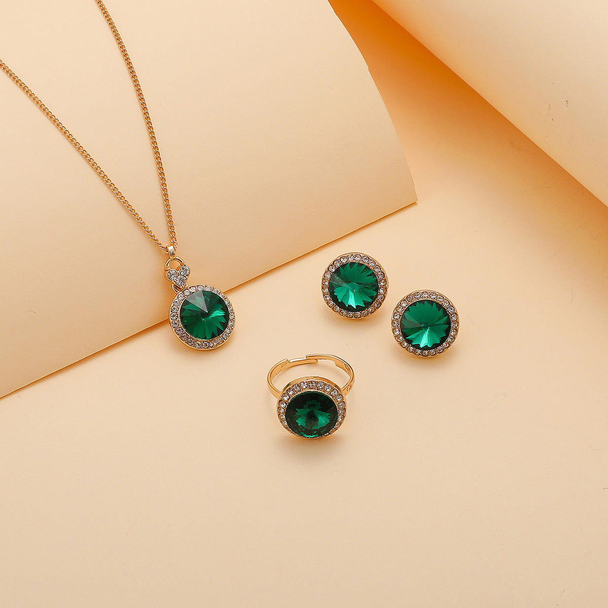 Fashion Simple Water Brick Round Emerald Jewelry Suit - FASHIONKULTUR
