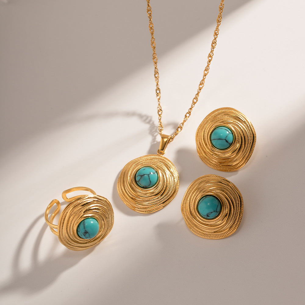 Vintage Turquoise Pendant Clavicle Chain Titanium Steel Thread Necklace - FASHIONKULTUR