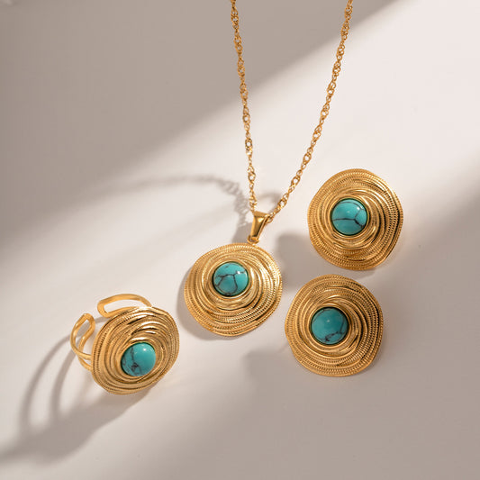 Vintage Turquoise Pendant Clavicle Chain Titanium Steel Thread Necklace - FASHIONKULTUR