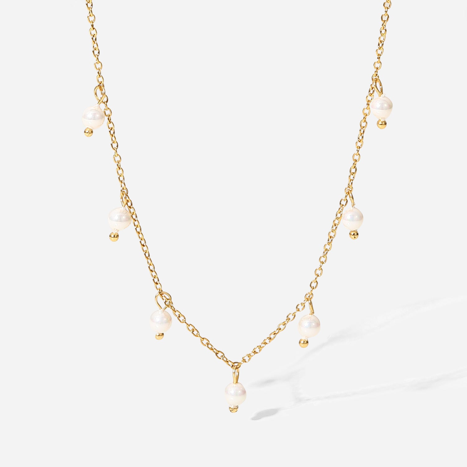 French Elegant INS Style Pearl Tassel Necklace 18K Gold Stainless Steel Necklace Ladies Temperament Collarbone Chain - FASHIONKULTUR