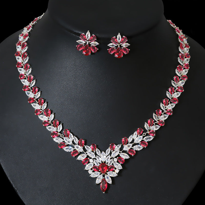 Bride Zircon Jewelry Necklace Earring Set - FASHIONKULTUR