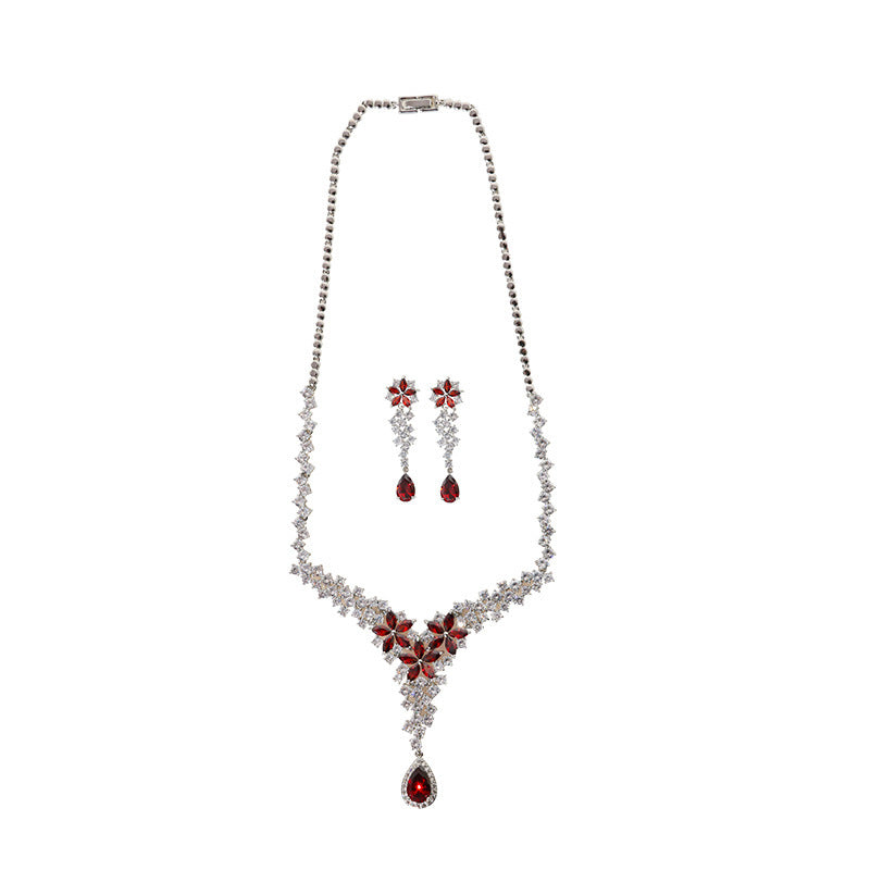 High-end Heavy Industry Simulation Diamond Necklace Female Earrings Suit - FASHIONKULTUR