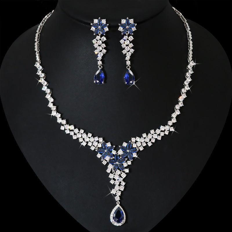 High-end Heavy Industry Simulation Diamond Necklace Female Earrings Suit - FASHIONKULTUR