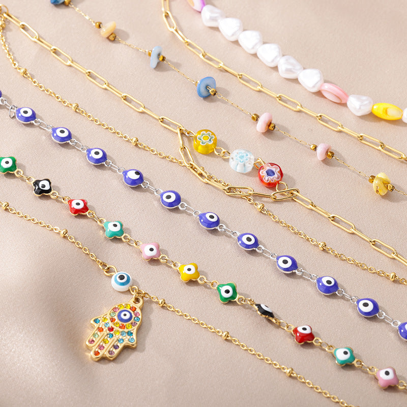 Devil's Eye Anklet Personality Combination Color Eyes Irregular Pearl - FASHIONKULTUR