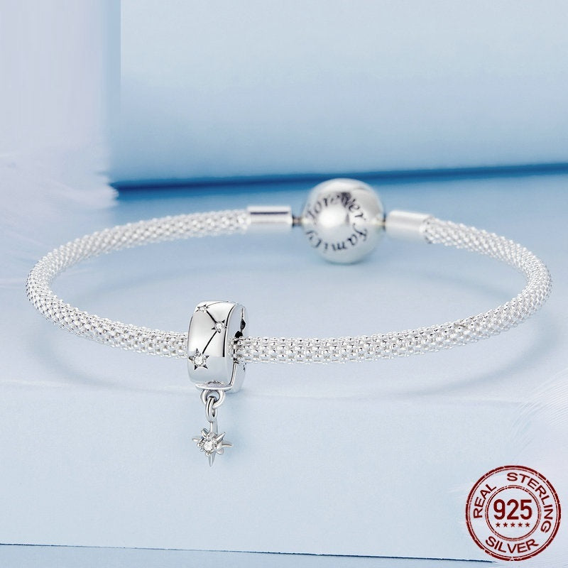 S925 Silver Star Explosive Circular Clasp Star Zircon Pendant - FASHIONKULTUR