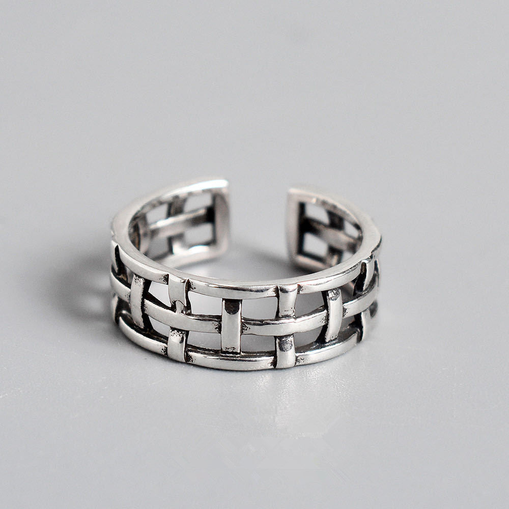 Women's Vintage Woven Mesh S925 Sterling Silver Ring - FASHIONKULTUR